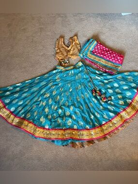 Barely worn Gold Embellished Indian lengha and Blouse